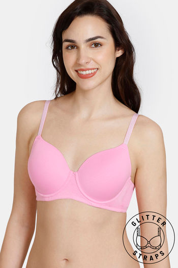 Buy Zivame Glitter Strap Beautiful Basics Padded Wired 3/4th Coverage T-Shirt Bra - Prism Pink